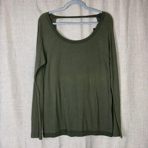 Chaser Olive‎ Green U-Neck Waffle Knit Top NEW